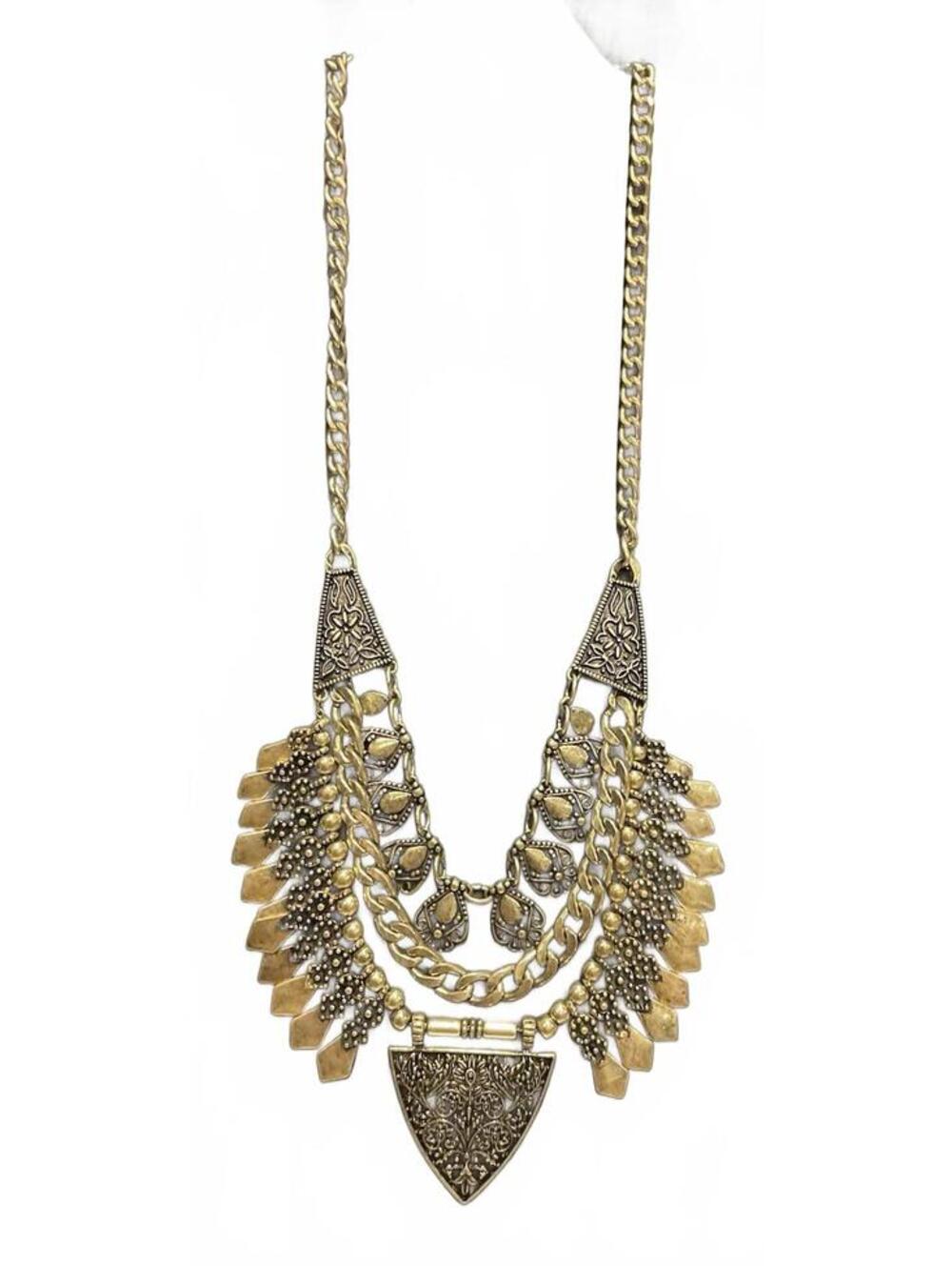 NWOT Gold Tone 3 Layered Strands Necklace W/black Accents # 1083